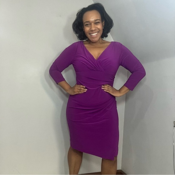Ralph Lauren purple bodycon dress faux wrap midi classic everyday business comfy - Picture 15 of 15